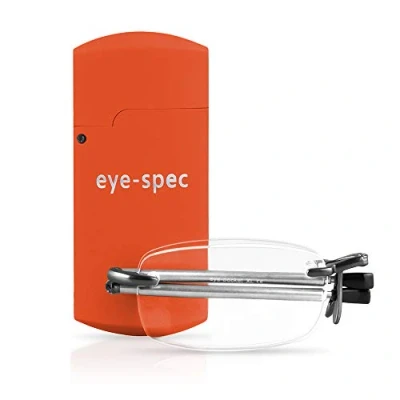 Image of eye spec Folding Reading Glasses with Orange Pocket Sized Travel Case Stylish Foldable Design for Men and Women Available in 7 Colours, 9 Strengths (1.0)
