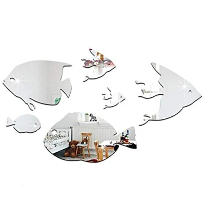 Image of Creative Acrylic Thin Mirror Stickers Tropical Fish Under The Sea 3D Wall Decals Home Décor for Kids Bedroom Living(B/Silver)