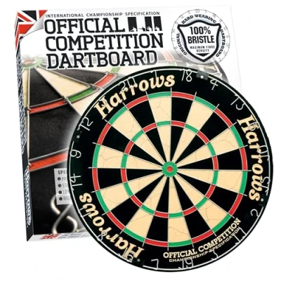 Image of Harrows Dart Board Official Competition I Dartboard Size Darts with Staple Free Bullseye Compatible Stand, Light, Cabinet