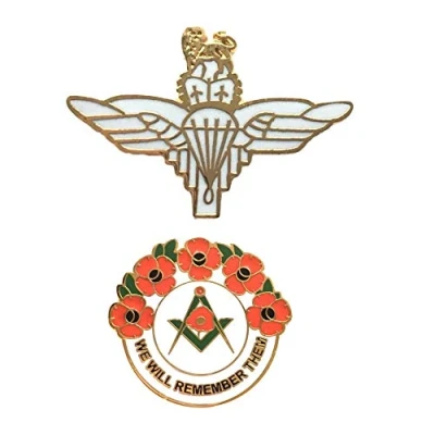 Image of Smartbadge® Parachute Regiment Paras Wings Royal Air Force Military Badge And Masonic We Will Remember Hard Enamel Lapel Pin