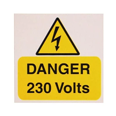 Image of Warning Signs DANGER 230 VOLTS RIGID S/A PVC PACK OF 5 LABELS