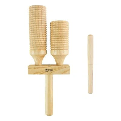 Image of A Star Two Tone Double Wood Block Agogo Guiro Scraper with Wooden Beater, Percussion Rhythm