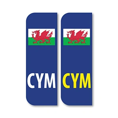 Image of Landing Designs 2 x CYM Wales CYMRU Flag Car Number Plate vinyl stickers