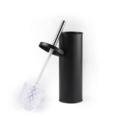 Image of Beldray LA059451BLKFEU7 Toilet Brush and Holder Set Bathroom Bowl Cleaning with Stiff Bristles Hygiene Lid Slim for Easy Storage Black