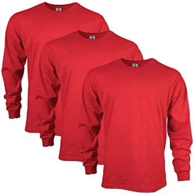 Image of GILDAN Men&#039;s, Ultra Cotton Long Sleeve T Shirt, Style G2400, Red, L