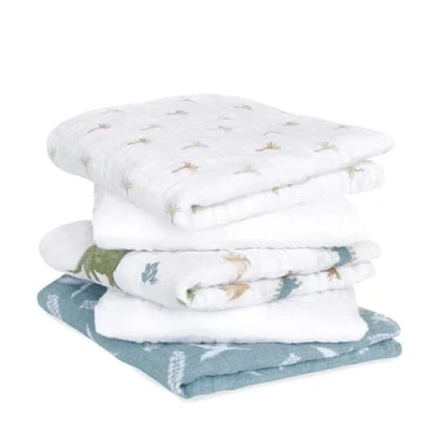 Image of aden + anais™ Essentials 5 Pack Cotton Muslin Squares Dino Jungle