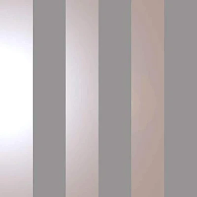 Image of Bold Stripe Grey Rose Gold Metallic Shimmer Wallpaper Feature Holden Decor