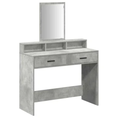 Image of vidaXL Concrete Grey Vanity Unit with Mirror Compact 100 x 41 140cm Dressing Table Ample Storage and Matte Finish for Modern Bedrooms