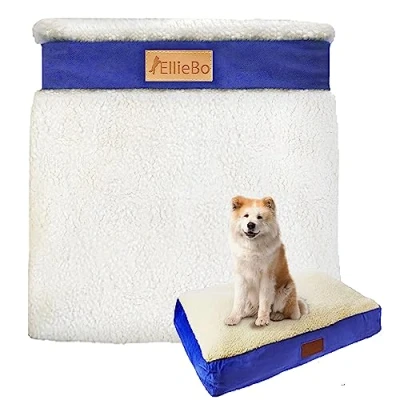 Image of Ellie Bo XXL Memory Foam Dog Bed Cover for 48 inch Cage/Crate Blue Faux Suede/Sheepskin