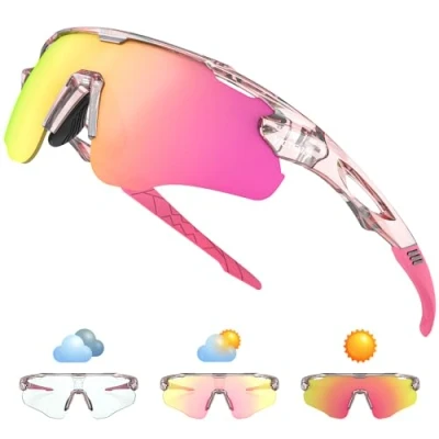 Image of Victgoal Cycling Glasses Photochromic Running Sunglasses for Men Women, TR90 Frame with UV Protection Sports (PinkTR)