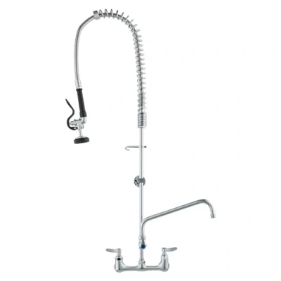 Image of VEVOR Commercial Faucet with Pre Rinse Sprayer, 44&quot; Height, 8&quot; Center, 12&quot; Swing Spout, Wall Mount Kitchen Sink Faucet, Brass Constructed Device Pull Down Spray, for 1/2/3 Compartment