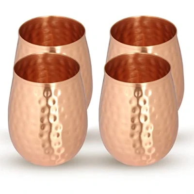 Image of Zap Impex Copper Wine Glasses Set of 4 Solid Hammered Moscow Mule Tumbler