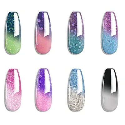 Image of Omainy Gel Nail Polish Set,Colour Changing Polish,UV LED Chameleon Kit, 8 Colours Varnish Sets,Soak Off Set for Women 003…