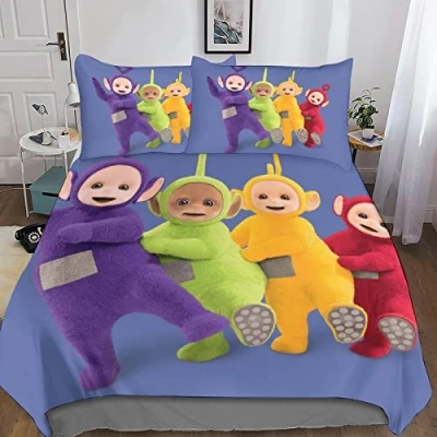 Image of BYTUGI Teletubbies Bedding Set Printed Duvet Cover Quilt with Zipper Closure Kids Set, Microfiber + Pillowcases Double（200x200cm）