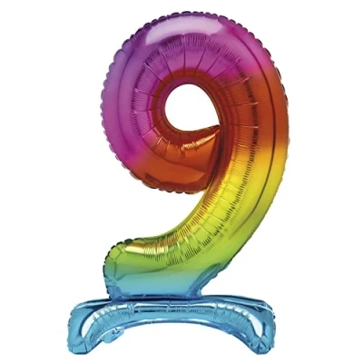 Image of Unique 13269 Giant Standing Foil Number 9 Balloon 76 cm Rainbow, Large
