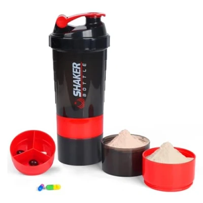Image of VECH Protein Shaker Bottle,GYM Cup for Shakes, 16oz Shake Bottle with Ball and Storage Compartment,Leak Proof,BPA Free (Red)