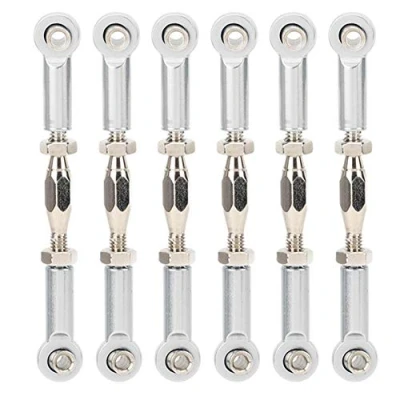 Image of Tbest RC Pull Rod, 6Pcs Adjustable Servo Links Tie Rod Aluminum Alloy Turnbuckle Linkage Set for Hobby Car Model(Silver),Small