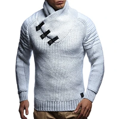 Image of Leif Nelson Men&#039;s Pullover Knit Sweater Chunky Shawl Collar LN 5225 Crude Grey X Large