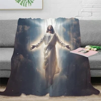 Image of EVMILA Jesus Throw Bedding Blanket 3D Printed Plush Lightweight Fluffy Soft Cozy Gifts for Bed And Couch Boys Girls All Season Sofa 50x60inch(127x152cm)