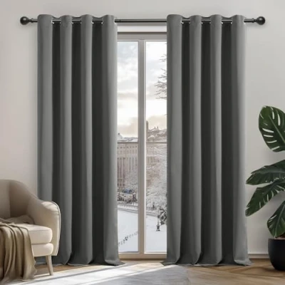 Image of Deconovo Room Darkening Curtains Thermal Insulated Blackout Eyelet for Living Light Grey 52x95in 1 PAIR