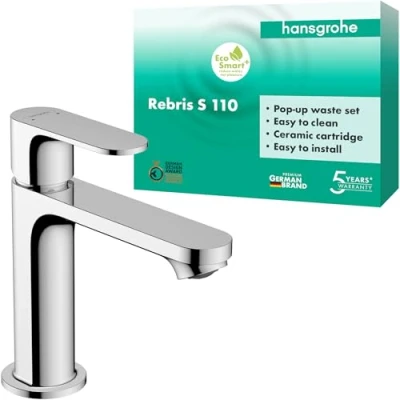 Image of Hansgrohe Rebris S Basin Mixer Tap 110 with Pop Up Waste Set, Chrome, 72517000