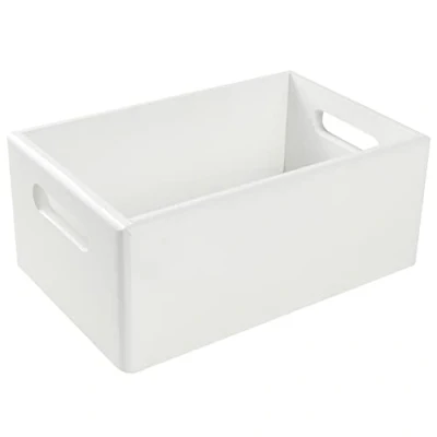 Image of Creative Deco White Large Wooden Crate with Handles 30 x 20 13 cm (+/ 1 cm) Storage Box Natural Wood Open Decorative Easter Gift Crates for Kitchen Home Documents