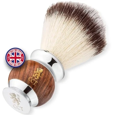 Image of The Cambridge Cut Throat® Luxury Missanda Hardwood and Stainless Steel Men&#039;s Shaving Brush for Soap, Foam or Cream with Premium Synthetic Silvertip Vegan Friendly Badger Bristles Male Grooming Present