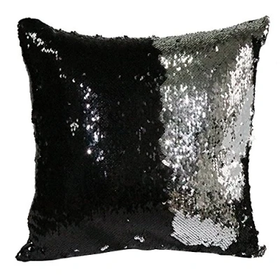 Image of New Black Silver Magic Mermaid Pillow Case Reversible Sequin Glitter Sofa Cushion Cover 16’’