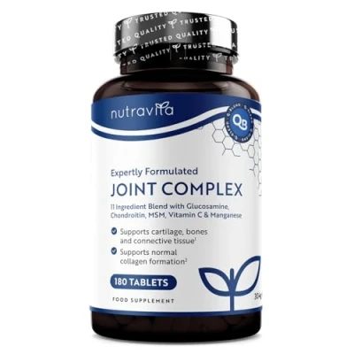 Image of Joint Complex with Glucosamine, Chondroitin, MSM, Vitamin C, Manganese &amp; D Supports The Normal Function of Joints and Maintenance Bones 180 High Strength Tablets Nutravita