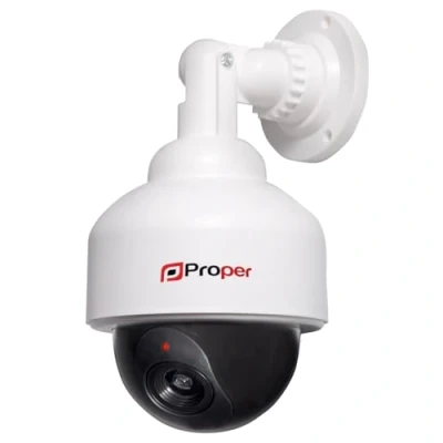 Image of Properav Outdoor Indoor Fake Dummy Imitation CCTV Security Camera, Waterproof Aluminium with Blinking Flashing Light Speed Dome Shape White