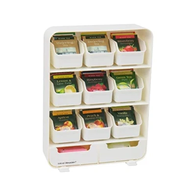 Image of Mind Reader TBORG WHT 11 Tea Bag Organizer, Removable Drawers, 10.25&quot; L x 3.25&quot; W 13.75&quot; H, Plastic, White