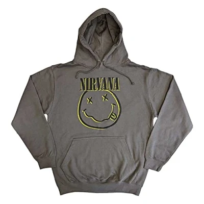 Image of Nirvana Hoodie Inverse Smile Band Logo Official Unisex Charcoal Grey Pullover L