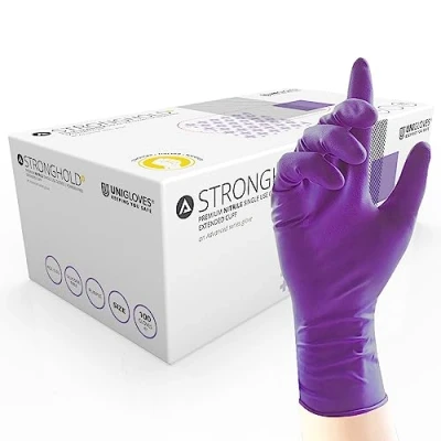 Image of Unigloves Stronghold+ Purple Nitrile Powder Free Gloves Box of 100 (Large)