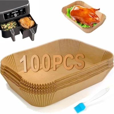 Image of FEEZOM Air Fryer Disposable Paper Liners, 100PC Liners for Ninja Dual, Airfryer Food Grade Accessories AF300UK AF400UK, Salter, Other Dual