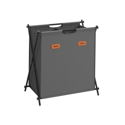 Image of SONGMICS Laundry Hamper, Basket, 115 L Sorter 2 Sections, Collapsible X Frame, Clothes Organiser with Customisable Labels, Room, Bedroom, Bathroom, Slate Grey LCB120G01