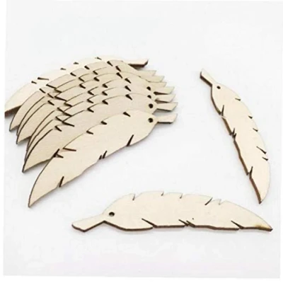 Image of 50pcs Wood Feather Embellishment Wooden Shape Craft for Arts Wedding Party Home Decoration