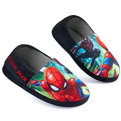 Image of Marvel Spiderman Boys Slippers, Avengers Slippers for (UK child 11, numeric_11, Black/Red)