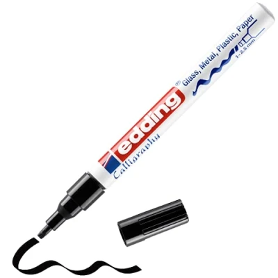 Image of edding 753 gloss paint marker calligraphy black 1 nib 2.5 mm for glass, stone, plastic, paper waterproof, highly opaque bullet journals, hand lettering
