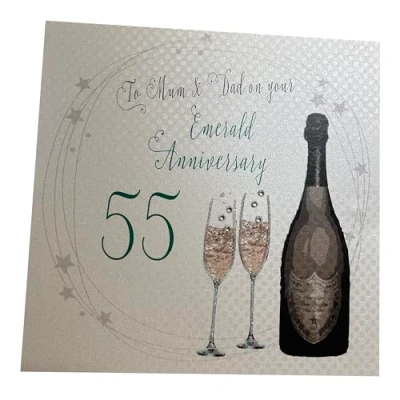 Image of White Cotton Cards A55M &quot;To My Mum and Dad On Your Emerald Anniversary 55&quot; Handmade 55Th Card