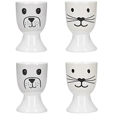 Image of KitchenCraft Set Of 4 Egg Cups Cat Dog