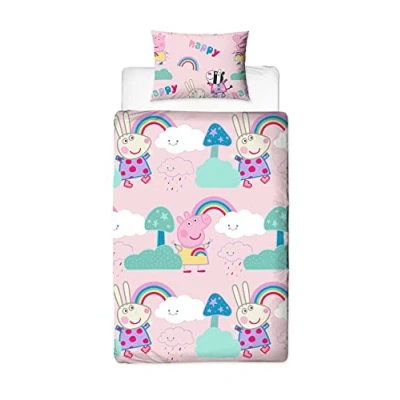 Image of Peppa Pig Single Duvet Cover Officially Licensed Reversible Two Sided Storm Design with Matching Pillowcase, Pink