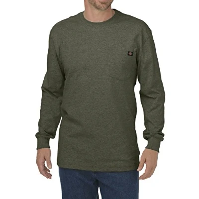 Image of Dickies Men&#039;s Long Sleeve Heavyweight Crew Neck T Shirt, Moss Green, Large