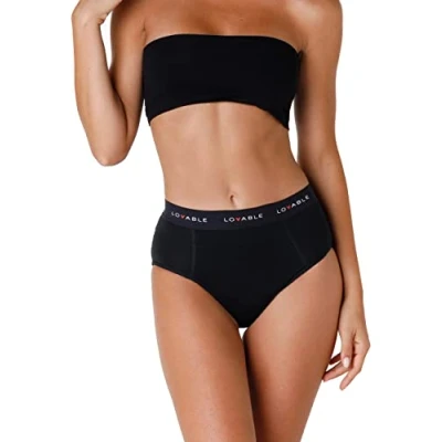Image of Lovable Women&#039;s High Waisted Underwear with Normal Flow Period Panties Slip, Black, M