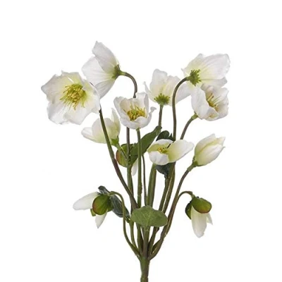 Image of artplants.de Fake Christmas rose HALLA on spike, white, 12&quot;/30cm, Ø2.8&quot;/7cm Artificial flowers/Plastic hellebore