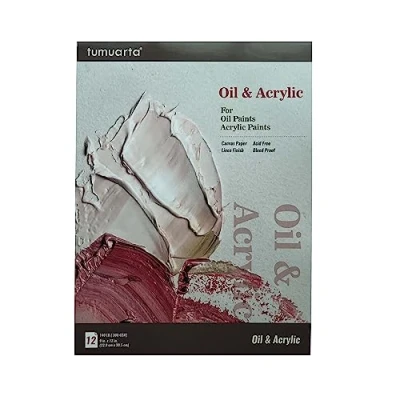 Image of tumuarta Oil Painting Paper Pad 9x12, 140 LB Canvas Paper, 12 Sheets, 300 GSM, Acid Free, Glue Bound, Natural White, Bleed Proof Mixed Media for Paints, Acrylic, Pastel and More