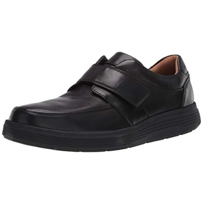 Image of Clarks Men&#039;s Un Abode Strap Loafers, Black Leather, 8 UK