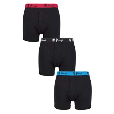 Image of Pringle Mens Cotton Button Boxer Pack of 3 Black Contrast S