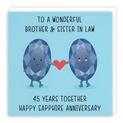 Image of Hunts England Brother And Sister In Law 45th Anniversary Card To A Wonderful &amp; 45 Years Together Happy Sapphire Iconic Collection