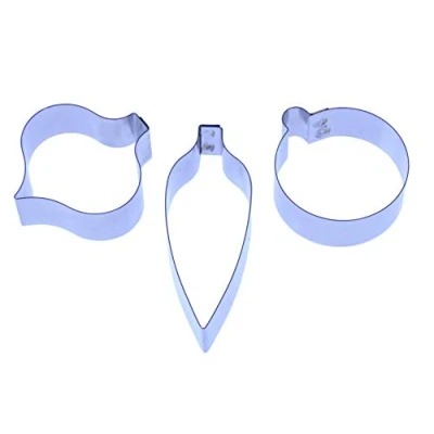 Image of Christmas Bauble Set of 3 Stainless Steel Sugarcraft Cutters 33x30mm, 32x33mm and 50x19mm Valley Cutter Company