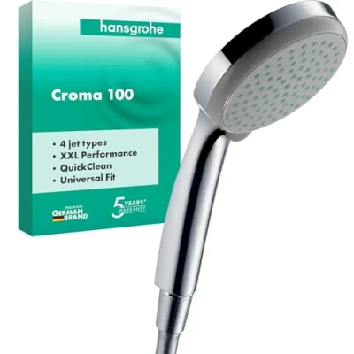 Image of hansgrohe Croma 100 shower head, hand round (⌀ mm) with 4 sprays, anti limescale function, chrome, 28535000